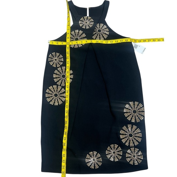 Trina Turk Black retro mod mini dress with gold starburst embellishments Size 4 - Picture 5 of 9